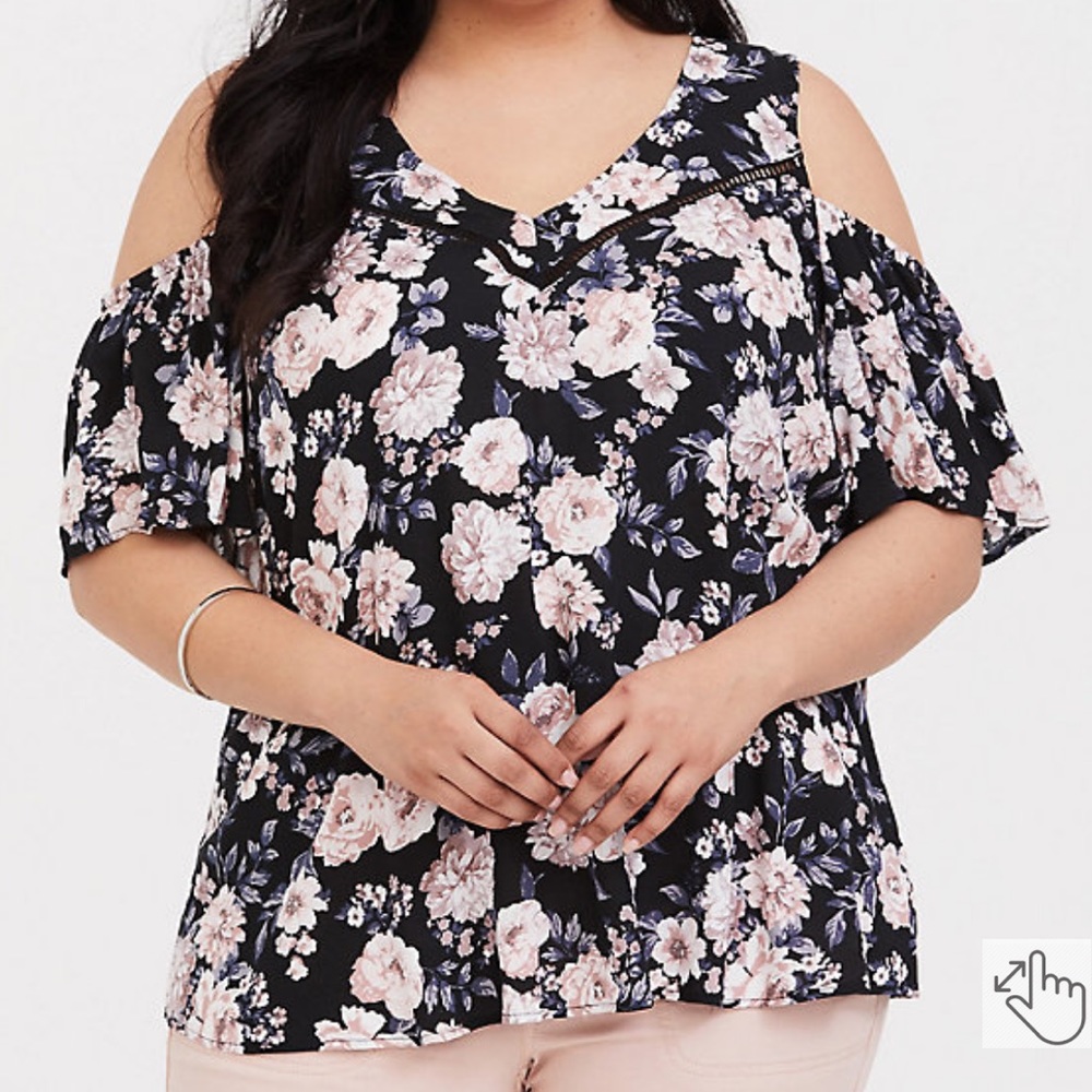 Torrid Floral Black Cold Shoulder Blouse Size 0